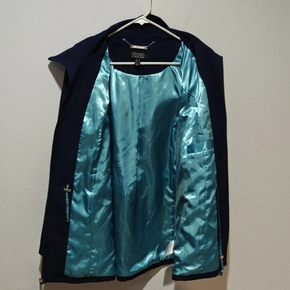 Y2K Dennis By Dennis Basso Embroidered Jacket Medium Navy Peacoat Cherry Blossom - Picture 4 of 9